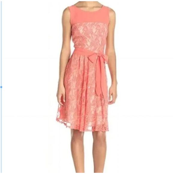 J. Taylor Dresses & Skirts - J Taylor Coral Lace Belted Dress Size 16 Spring Wedding Romantic